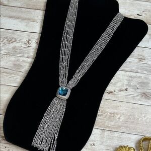 DSMK Stainless Steel Necklace with Blue Crystal Gemstone
